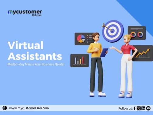 Illustration of a virtual assistant depicted as a modern-day ninja, multitasking with various business tools such as a laptop, smartphone, and analytics charts, symbolizing efficiency, agility, and productivity in business operations.
