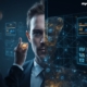 AI for customer success creating a competitive moat for businesses, visualized as a futuristic fortress protected by neural network data flows and retention dashboards.