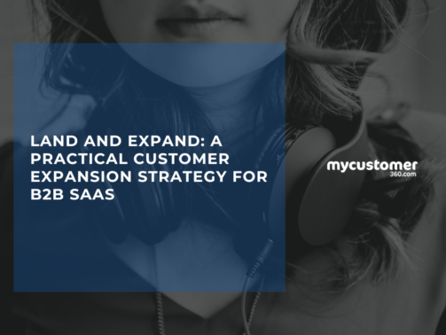 Illustration of a B2B SaaS customer expansion strategy showing the land and expand approach, growing existing accounts through upselling, cross-selling, and customer success initiatives.